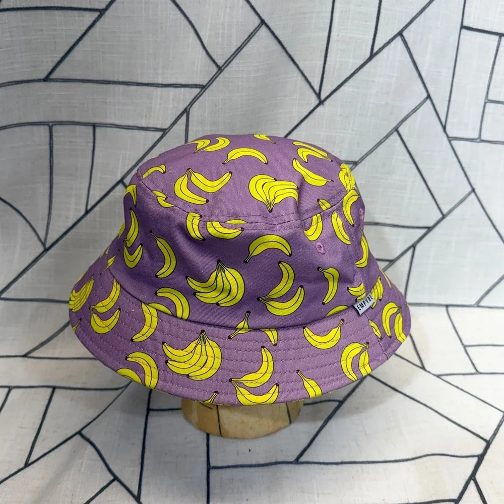 Empyre Bucket Hat One Size Purple‎ Yellow Banana Print Streetwear Sun Hat